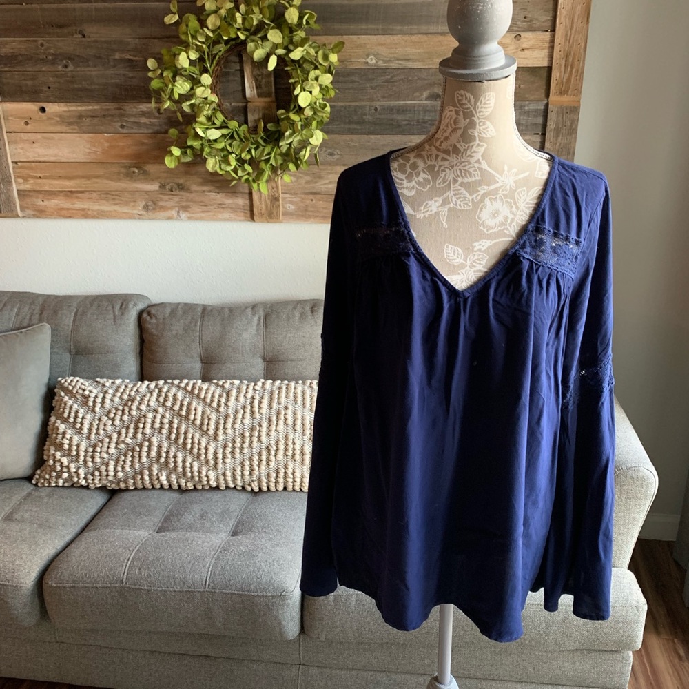 ModCloth Lace Inset Bell Sleeve Shirt - Picture 1 of 8